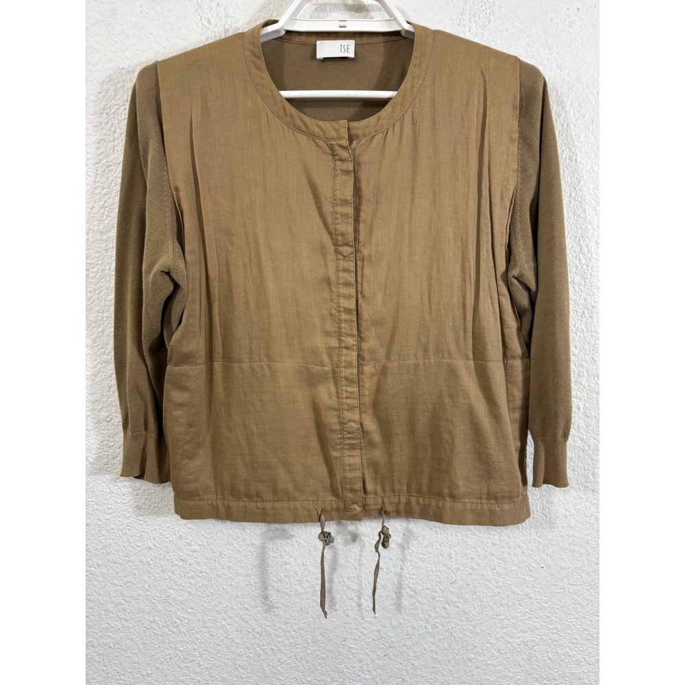 TSE Womens Brown Mixed Media Drawstring Hem Jacket Cardigan Size L fits like a M